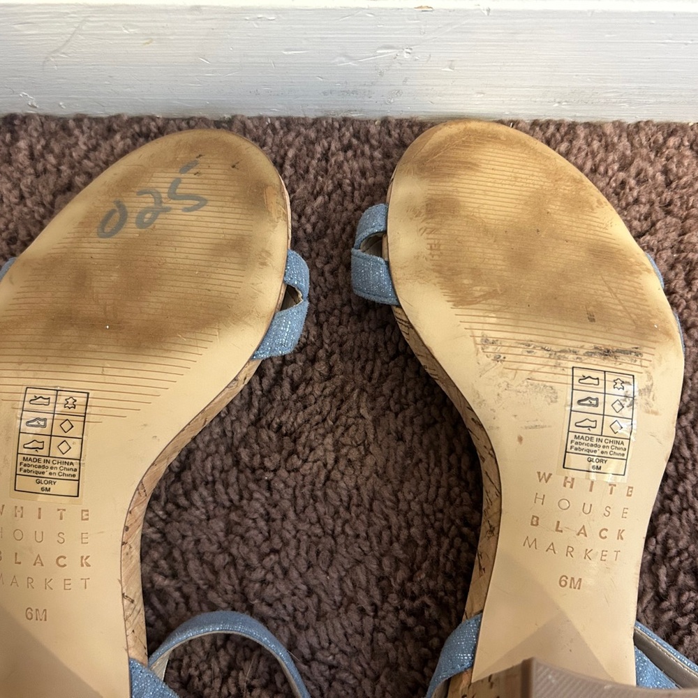 2 FOR $25White House Black Market Denim Cork Sandals Heels Chunky Chambray 6 - Picture 7 of 7